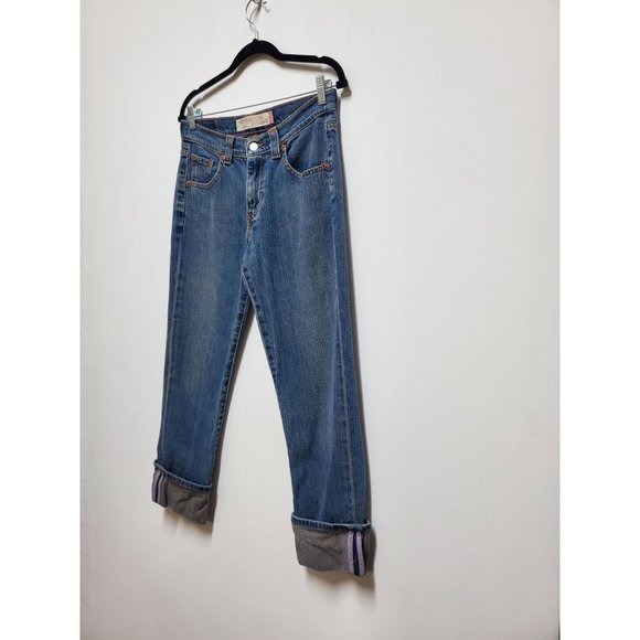 Levis 505 Jeans Womens Nouveau Low Straight Cuffed Blue Denim Size 4 - Picture 2 of 4